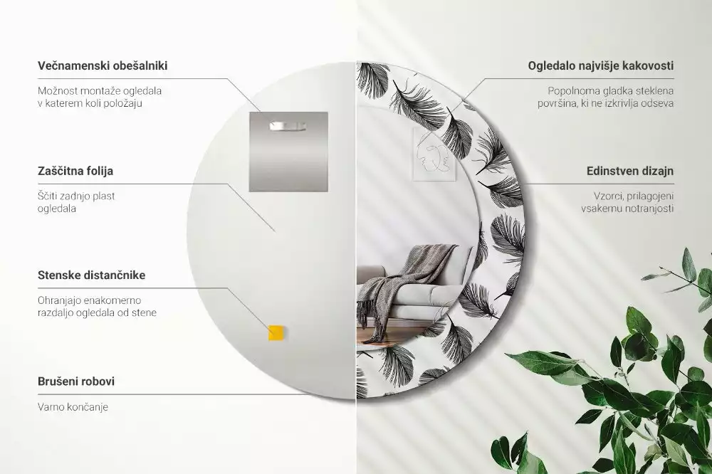 Kerek díszes tükör Tollak