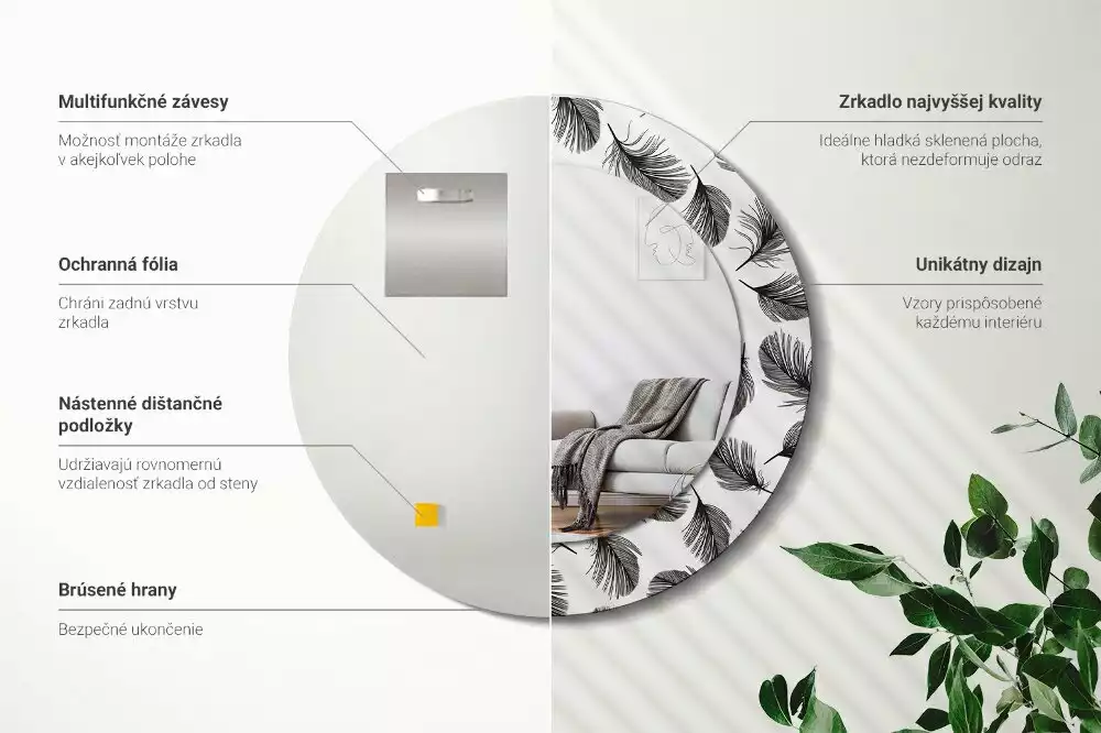 Kerek díszes tükör Tollak