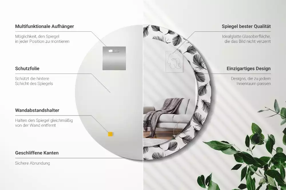 Kerek díszes tükör Tollak