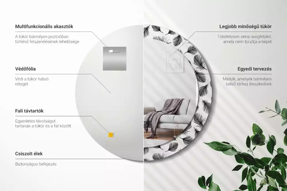 Kerek díszes tükör Tollak