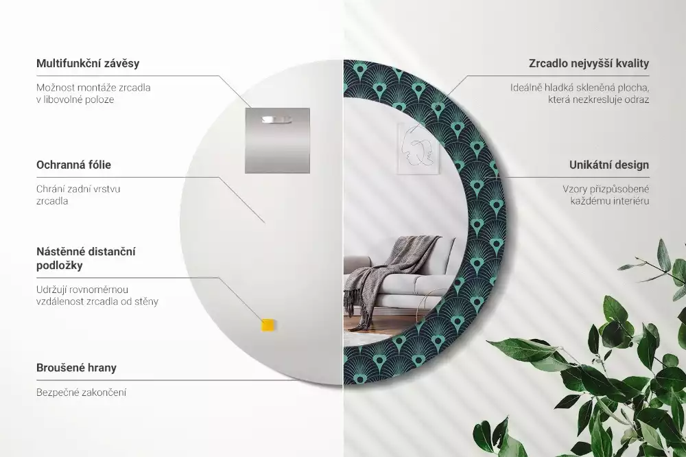 Kerek díszes tükör Virágmintás