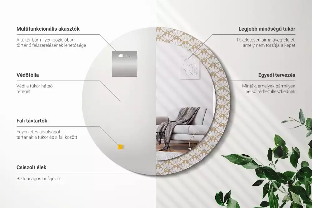 Kerek díszes tükör Keleti virág