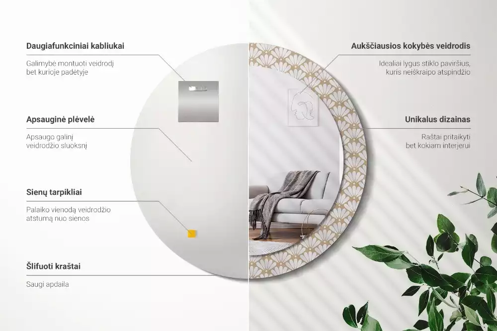 Kerek díszes tükör Keleti virág