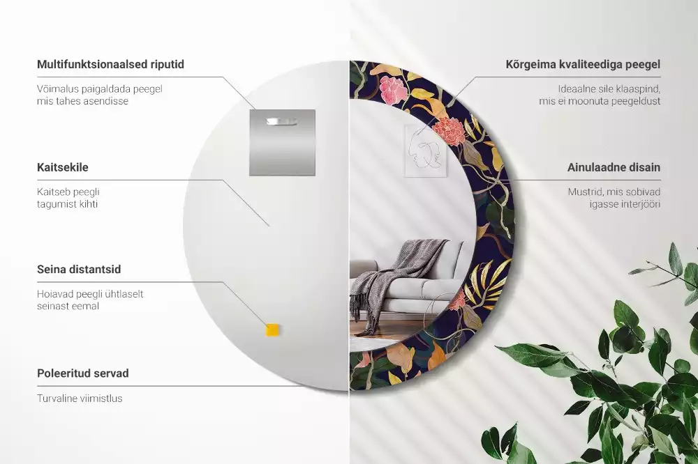 Kerek díszes tükör Akvarell növények