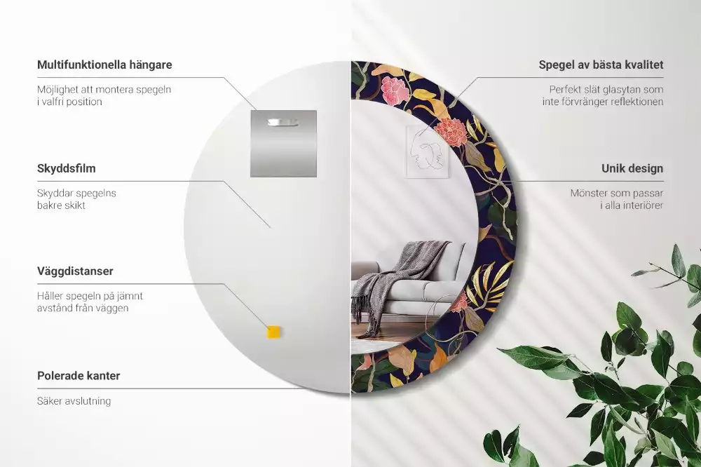 Kerek díszes tükör Akvarell növények