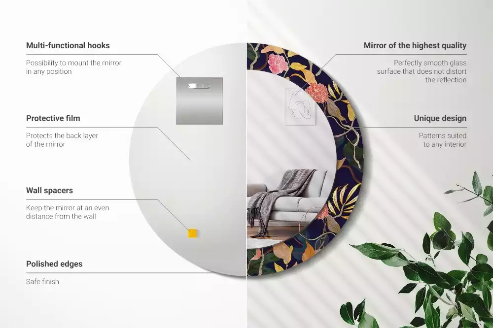 Kerek díszes tükör Akvarell növények