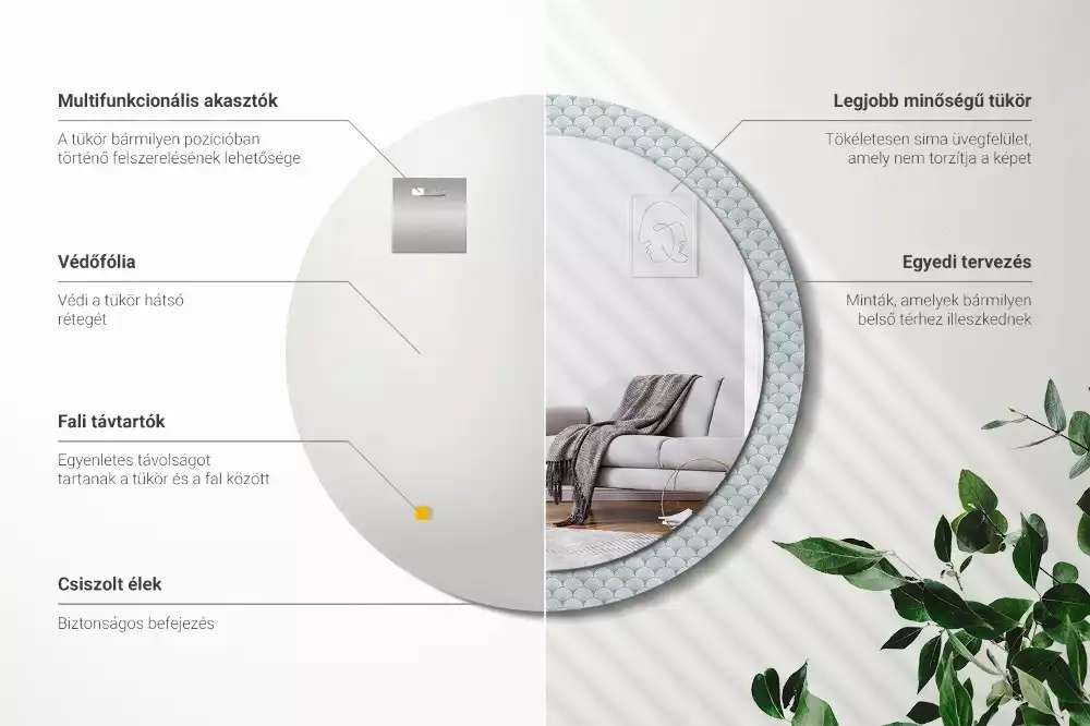 Kerek díszes tükör Retro vintage minta