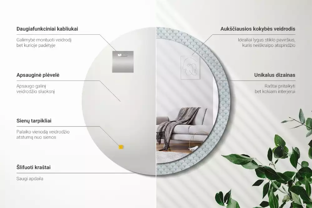 Kerek díszes tükör Retro vintage minta