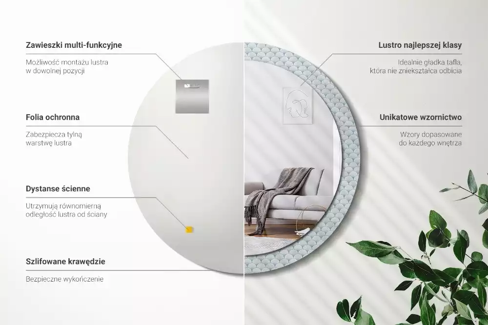 Kerek díszes tükör Retro vintage minta