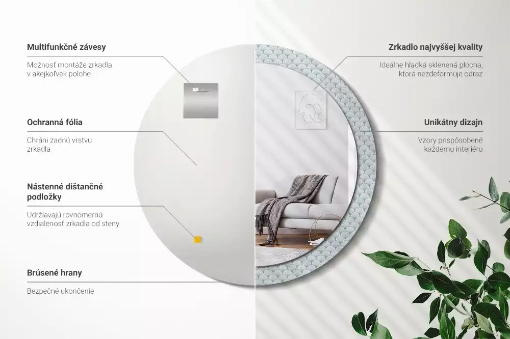 Kerek díszes tükör Retro vintage minta