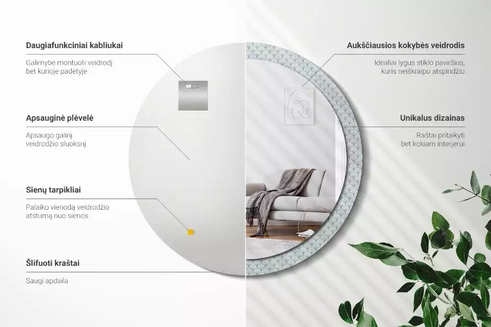 Kerek díszes tükör Retro vintage minta