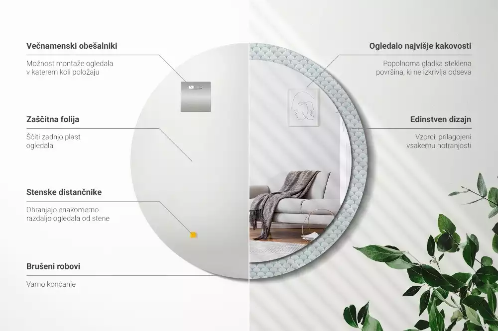 Kerek díszes tükör Retro vintage minta