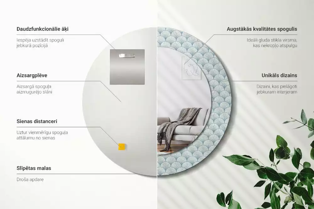 Kerek díszes tükör Retro vintage minta