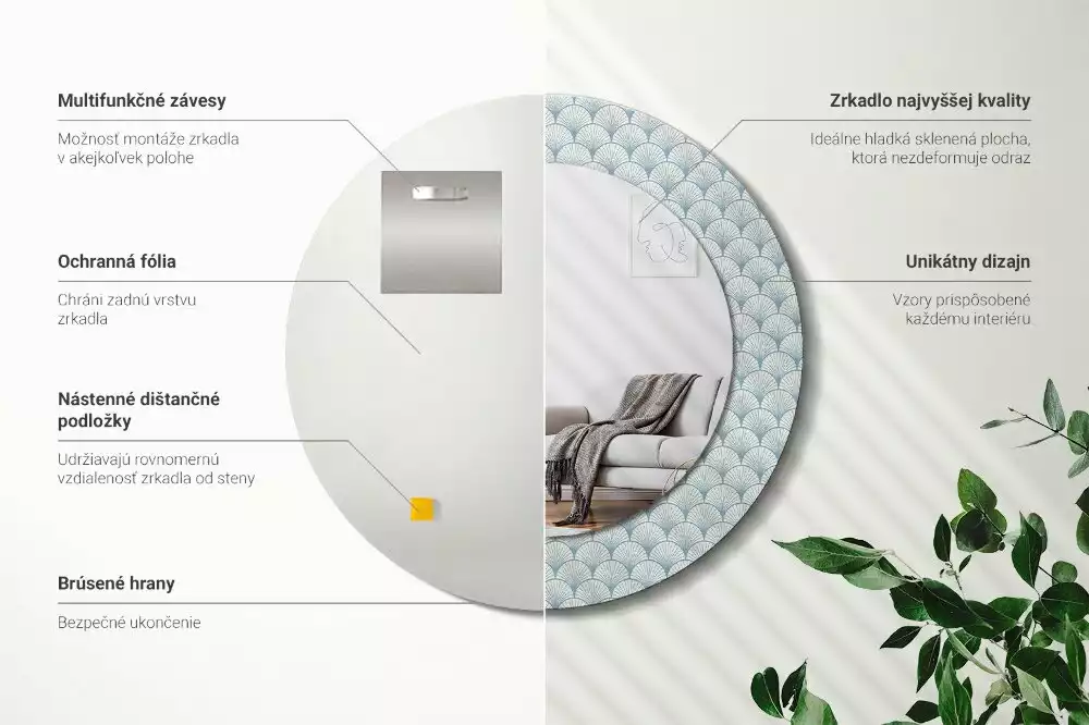 Kerek díszes tükör Retro vintage minta