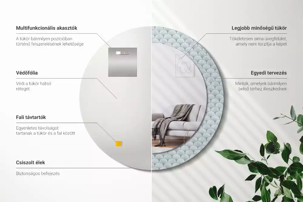 Kerek díszes tükör Retro vintage minta