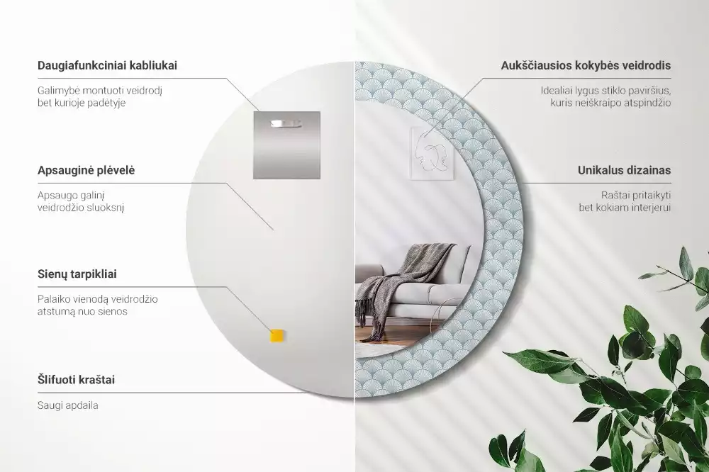 Kerek díszes tükör Retro vintage minta