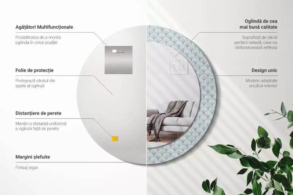 Kerek díszes tükör Retro vintage minta