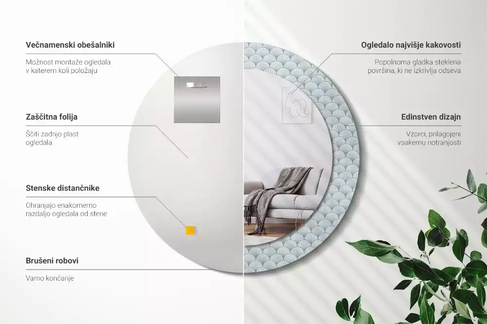 Kerek díszes tükör Retro vintage minta