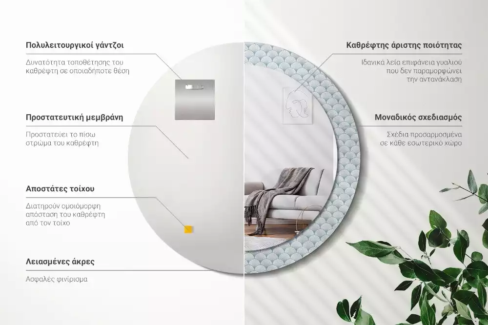 Kerek díszes tükör Retro vintage minta