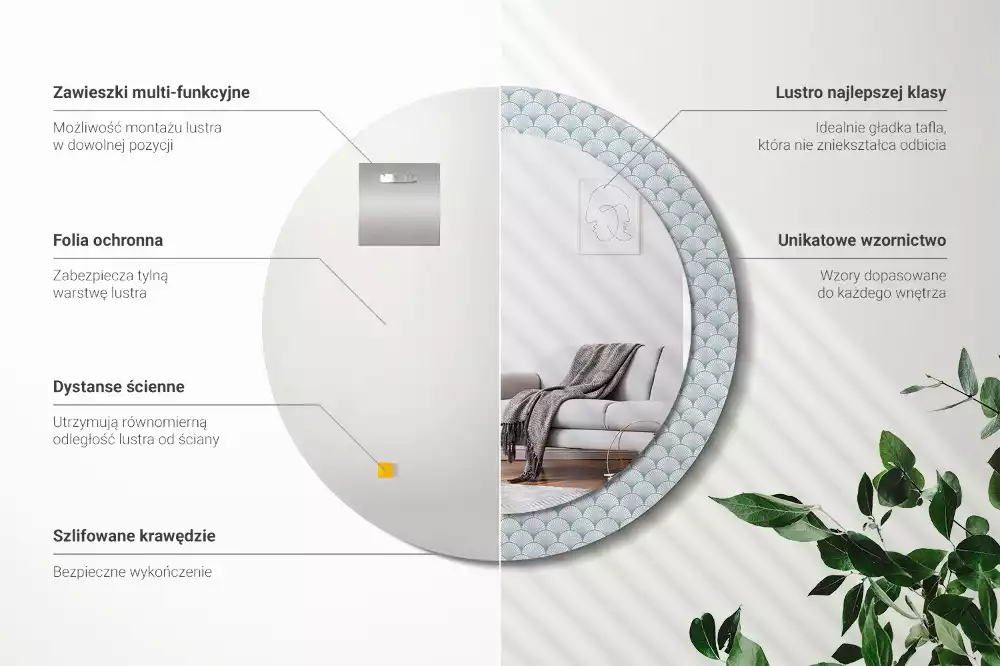 Kerek díszes tükör Retro vintage minta