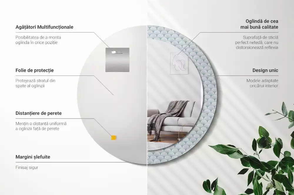 Kerek díszes tükör Retro vintage minta