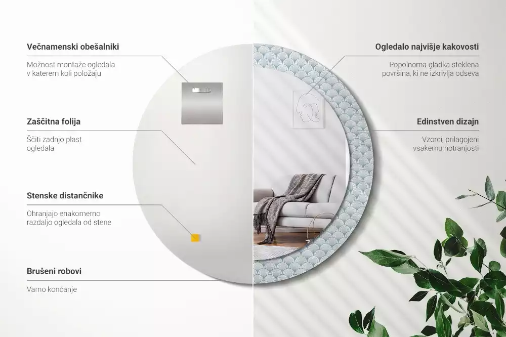 Kerek díszes tükör Retro vintage minta