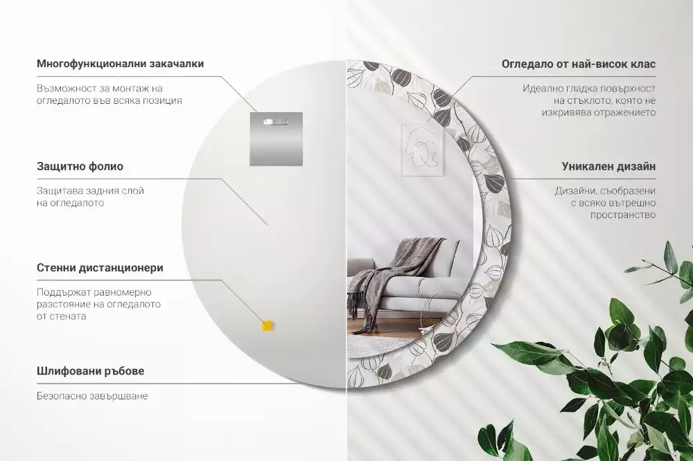 Kerek díszes tükör Absztrakt virágos