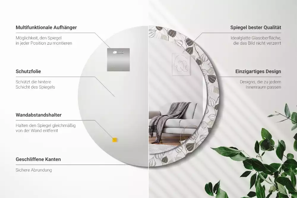 Kerek díszes tükör Absztrakt virágos