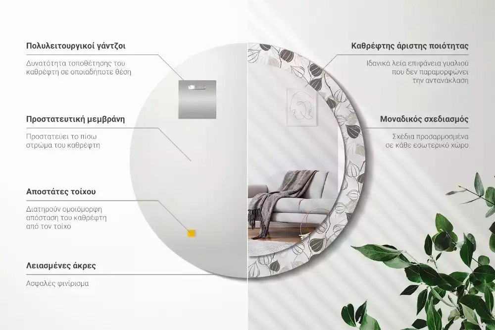 Kerek díszes tükör Absztrakt virágos