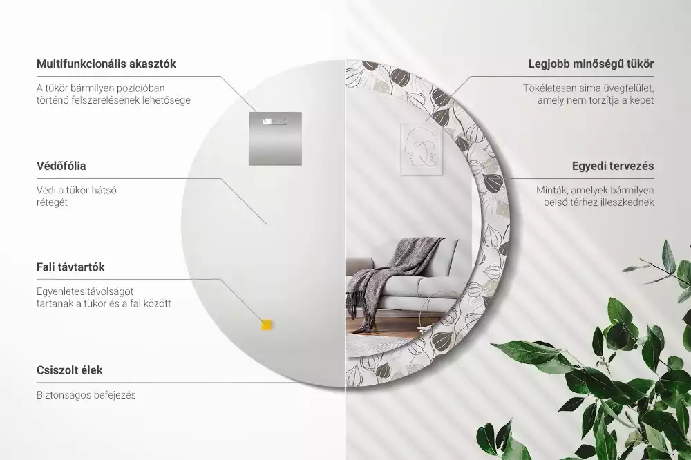 Kerek díszes tükör Absztrakt virágos