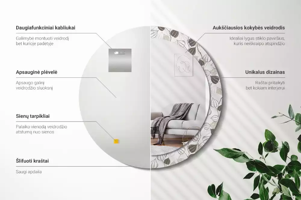 Kerek díszes tükör Absztrakt virágos