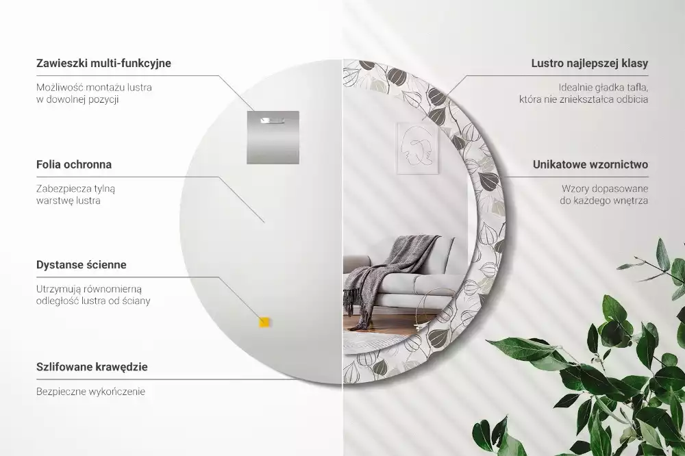 Kerek díszes tükör Absztrakt virágos