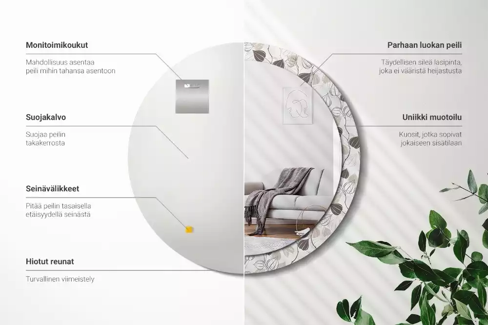 Kerek díszes tükör Absztrakt virágos