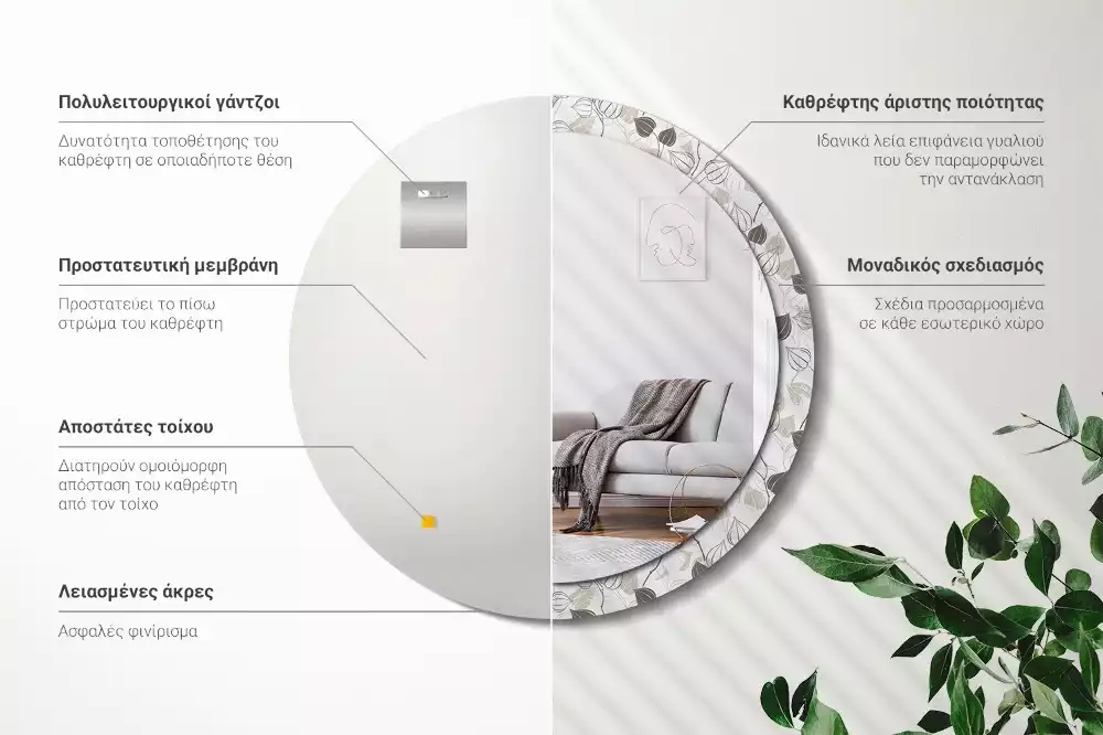 Kerek díszes tükör Absztrakt virágos