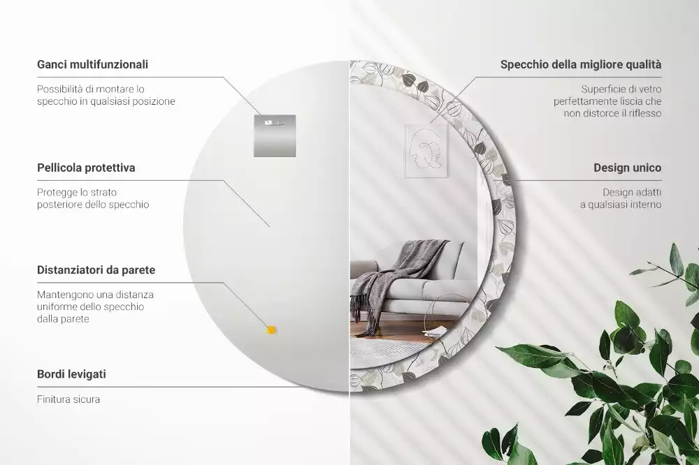 Kerek díszes tükör Absztrakt virágos