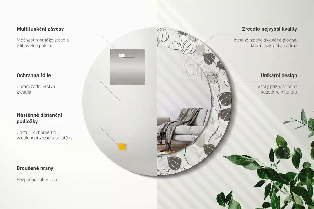 Kerek díszes tükör Absztrakt virágos