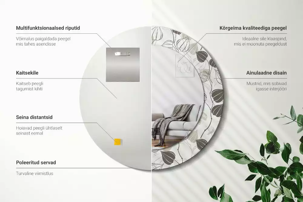 Kerek díszes tükör Absztrakt virágos