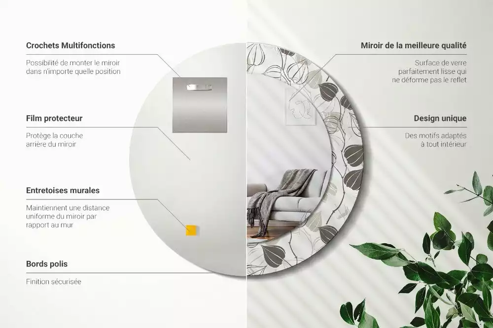 Kerek díszes tükör Absztrakt virágos