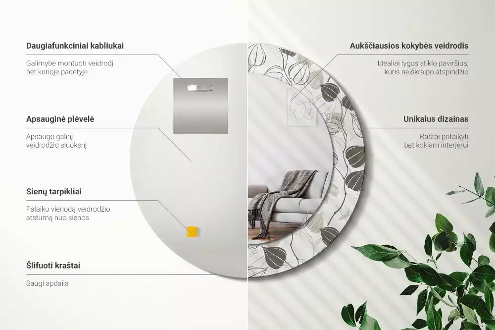 Kerek díszes tükör Absztrakt virágos