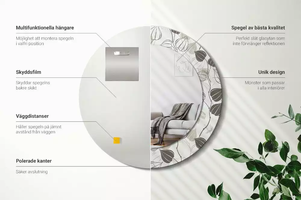 Kerek díszes tükör Absztrakt virágos