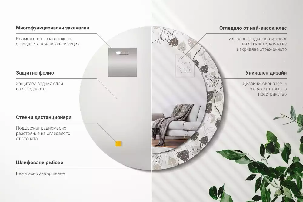 Kerek díszes tükör Absztrakt virágos