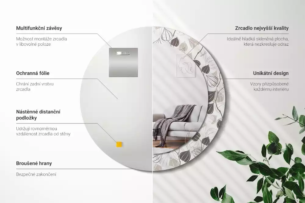 Kerek díszes tükör Absztrakt virágos