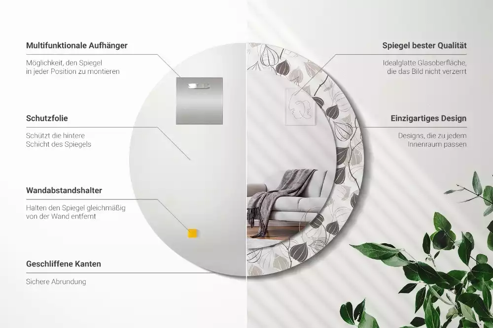 Kerek díszes tükör Absztrakt virágos