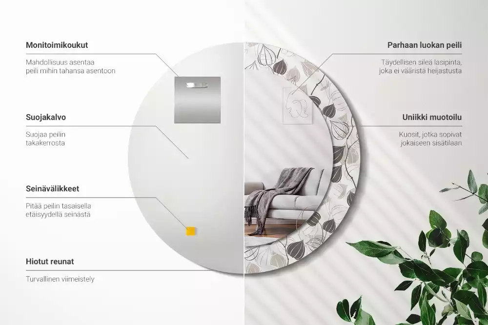 Kerek díszes tükör Absztrakt virágos