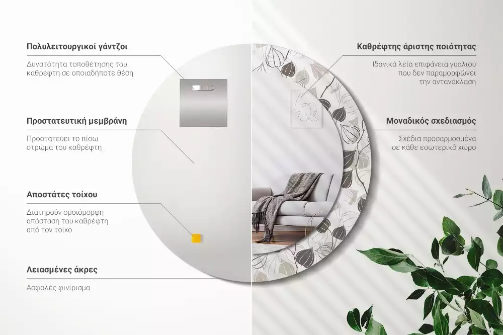 Kerek díszes tükör Absztrakt virágos