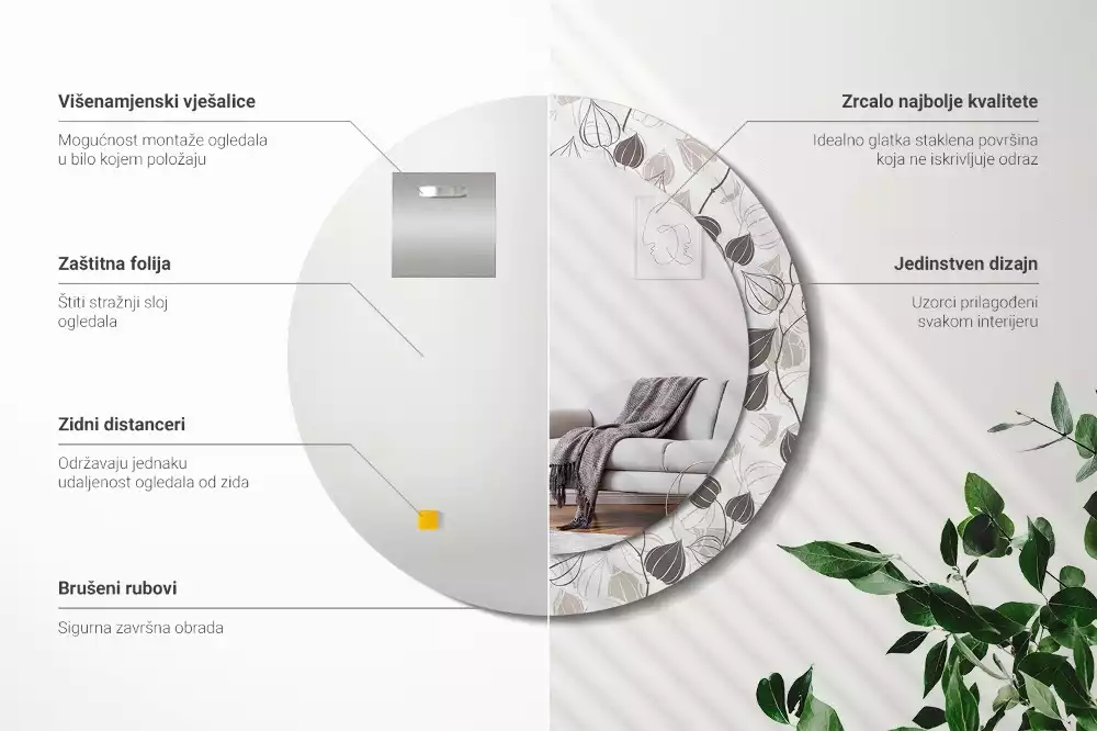 Kerek díszes tükör Absztrakt virágos