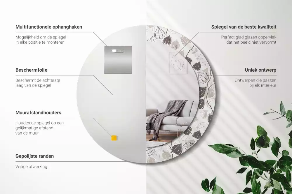 Kerek díszes tükör Absztrakt virágos