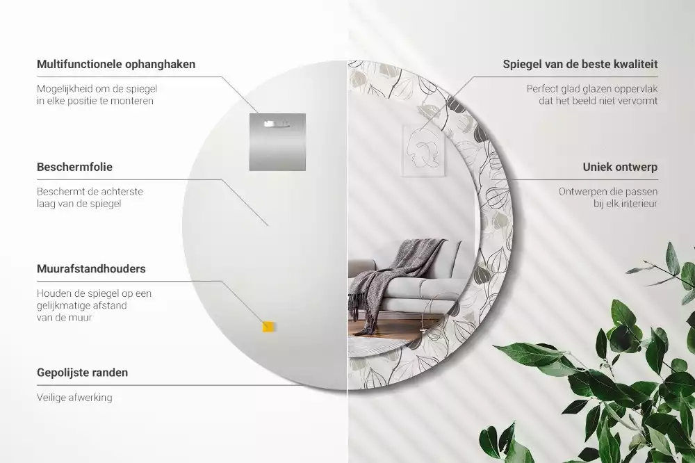 Kerek díszes tükör Absztrakt virágos