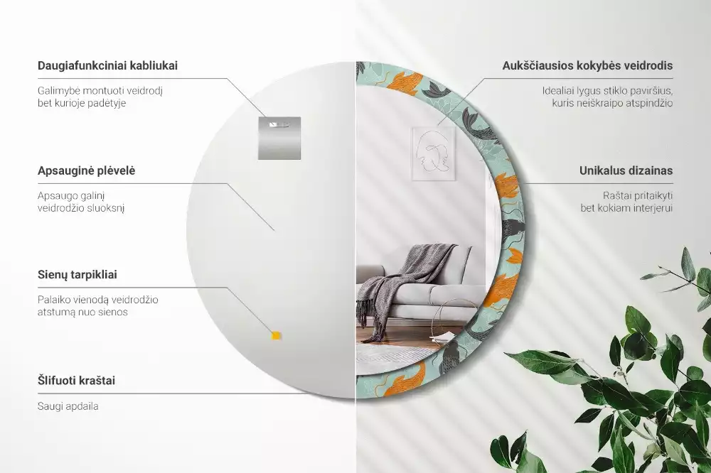 Kerek díszes tükör Koi ponty