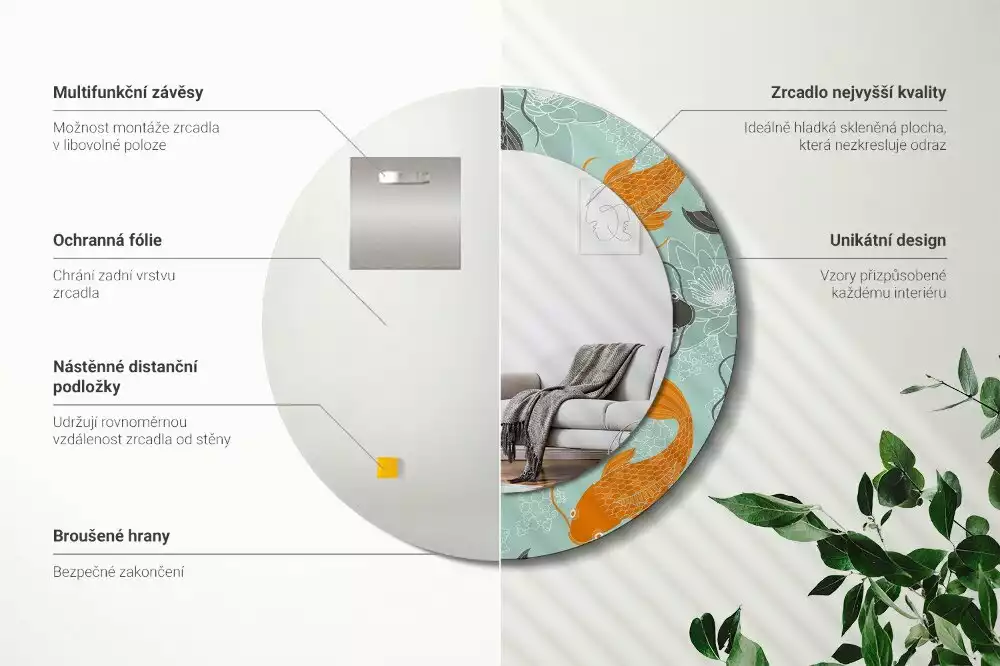 Kerek díszes tükör Koi ponty